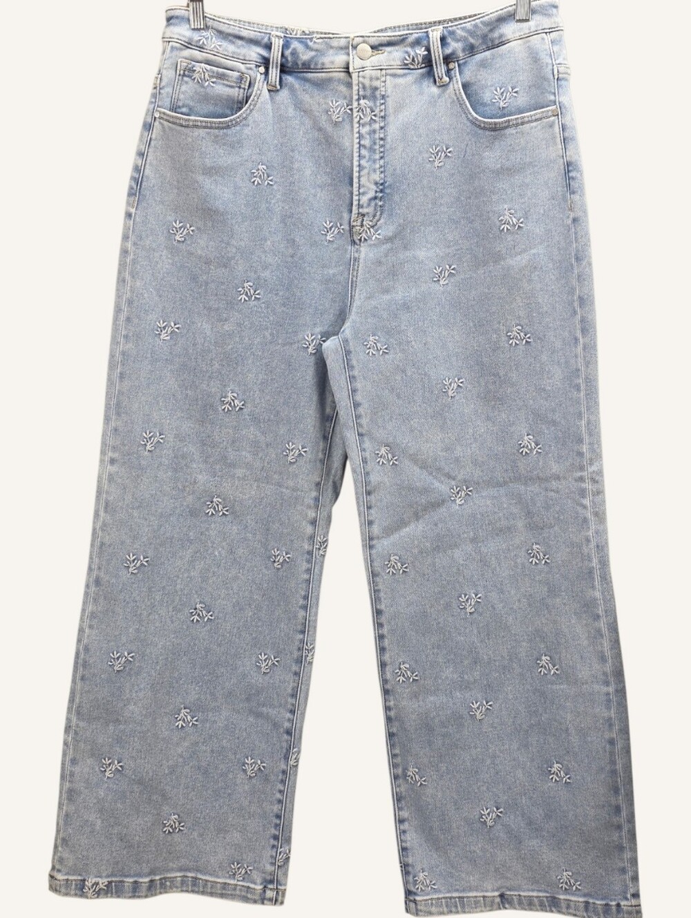 Risen Noah Tummy Control Floral Embroidered Wide Leg Jeans 1XL NWT